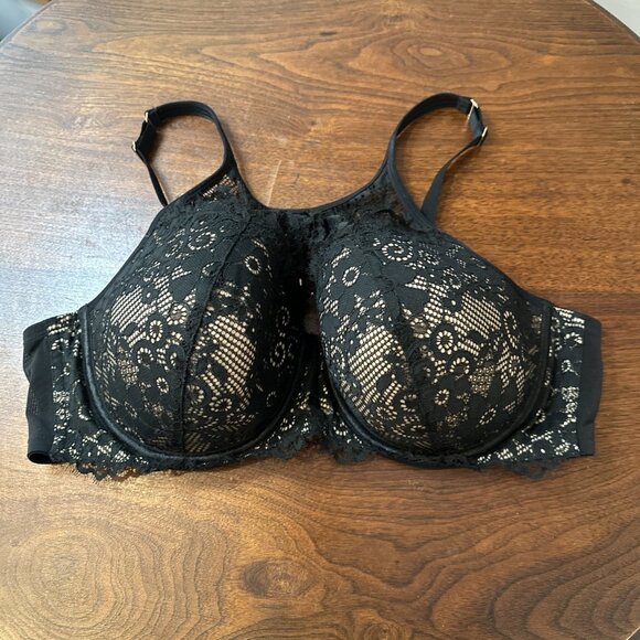 Cacique Black Lace Halter Underwire Bra Size 44C - Picture 3 of 6